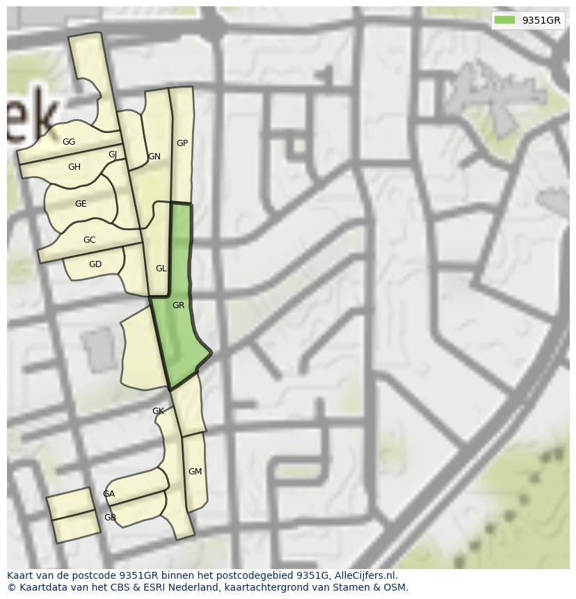 Afbeelding van het postcodegebied 9351 GR op de kaart.