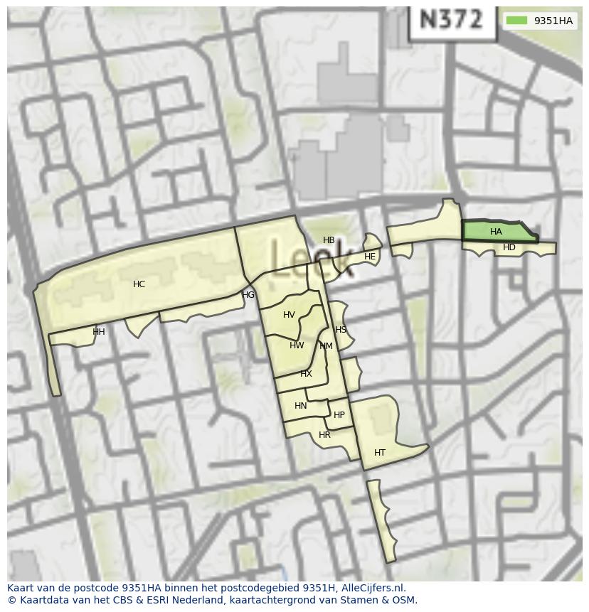 Afbeelding van het postcodegebied 9351 HA op de kaart.