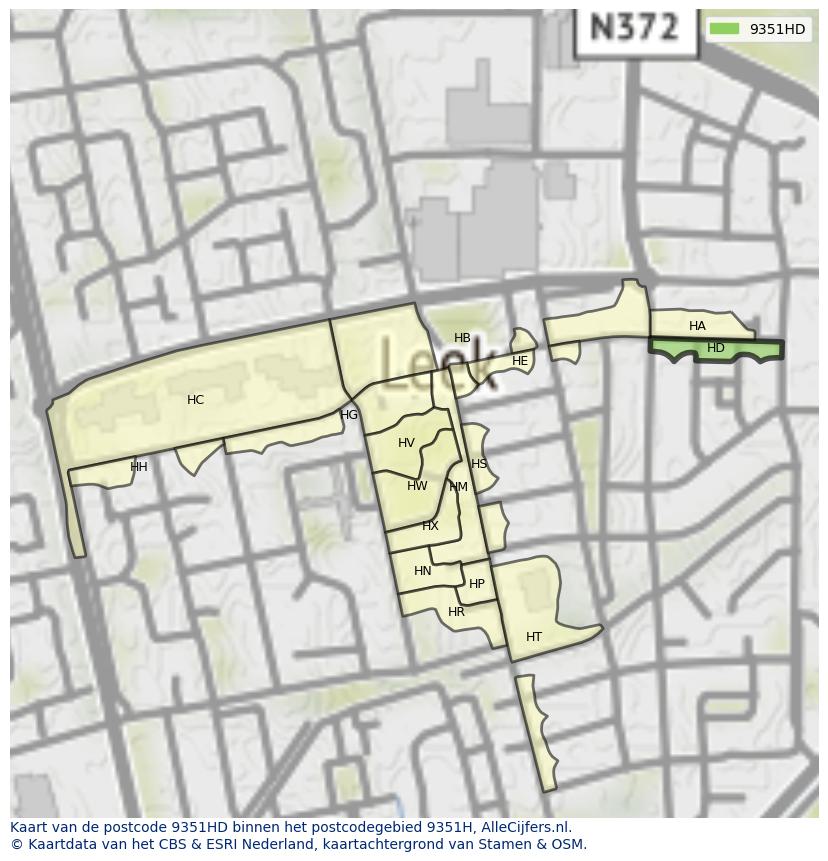Afbeelding van het postcodegebied 9351 HD op de kaart.