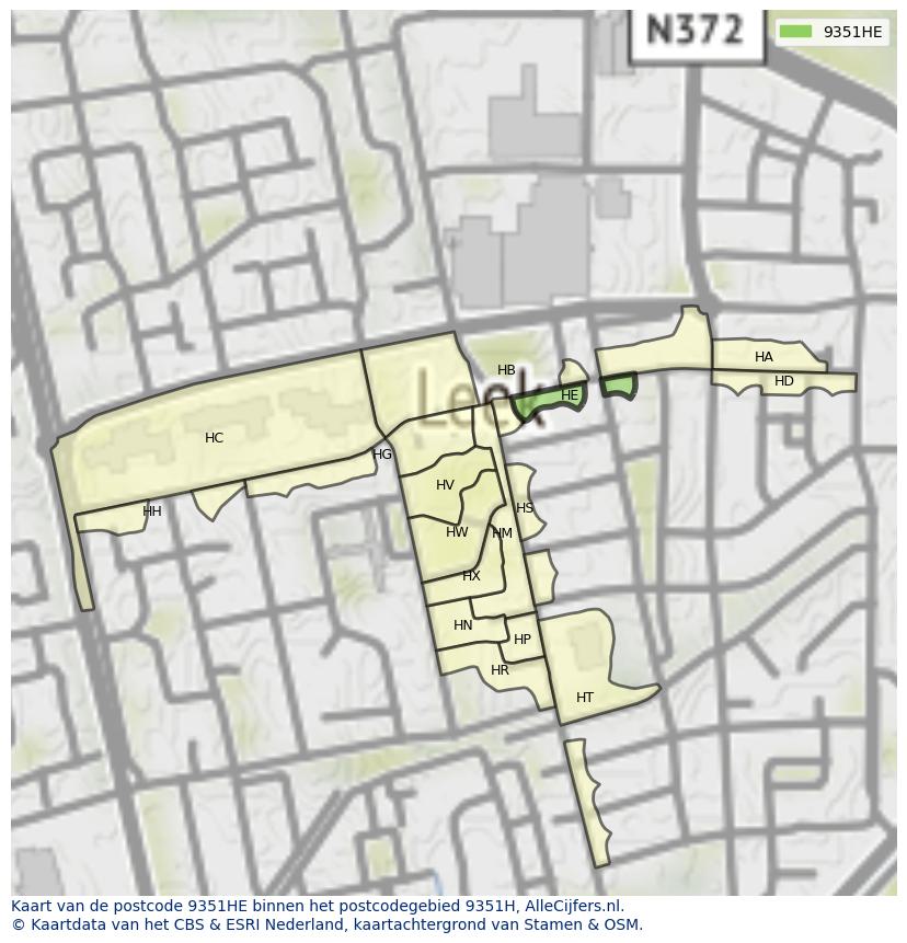Afbeelding van het postcodegebied 9351 HE op de kaart.