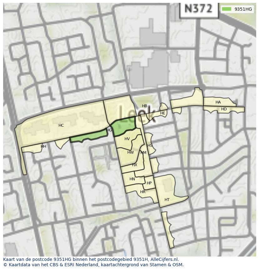 Afbeelding van het postcodegebied 9351 HG op de kaart.
