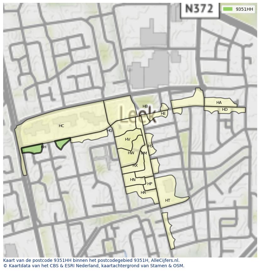 Afbeelding van het postcodegebied 9351 HH op de kaart.
