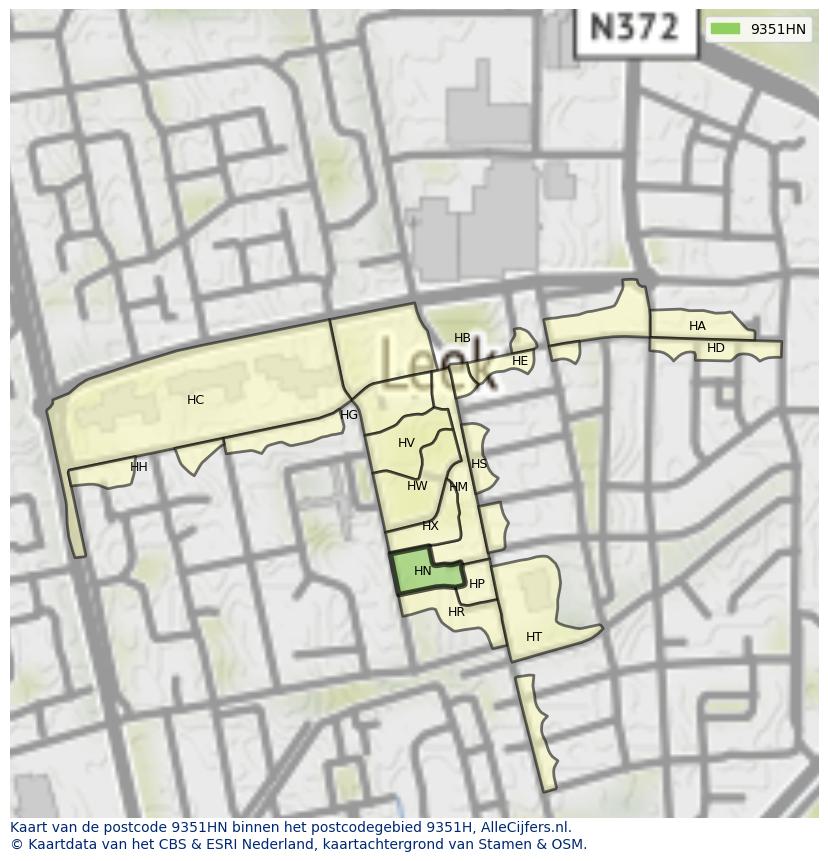 Afbeelding van het postcodegebied 9351 HN op de kaart.