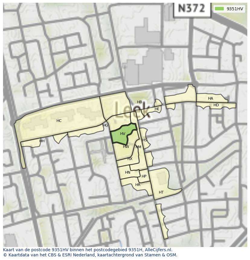 Afbeelding van het postcodegebied 9351 HV op de kaart.
