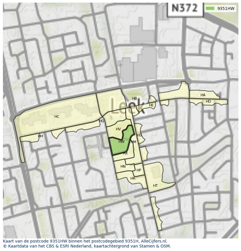 Afbeelding van het postcodegebied 9351 HW op de kaart.