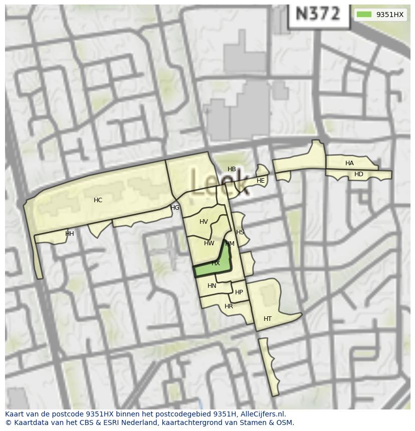 Afbeelding van het postcodegebied 9351 HX op de kaart.