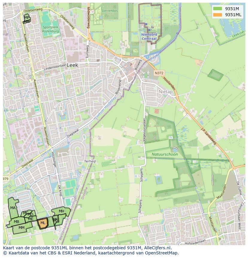 Afbeelding van het postcodegebied 9351 ML op de kaart.