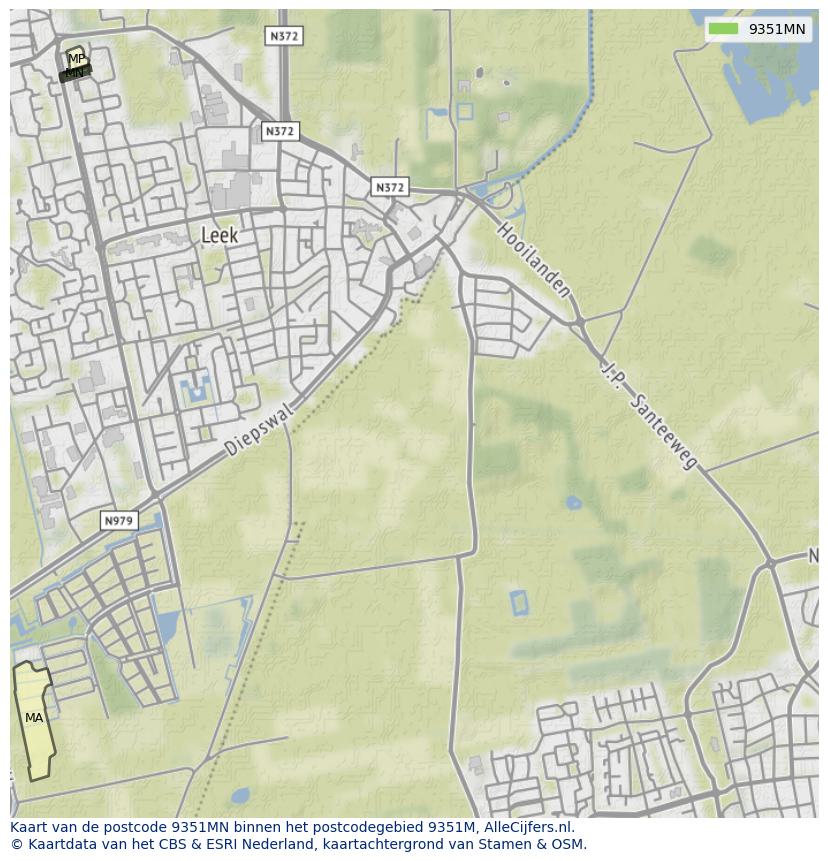 Afbeelding van het postcodegebied 9351 MN op de kaart.