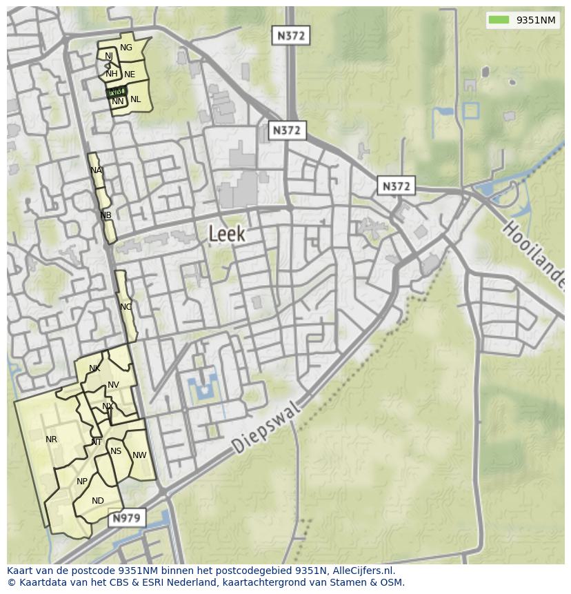 Afbeelding van het postcodegebied 9351 NM op de kaart.