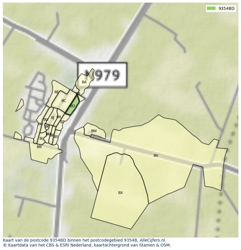 Afbeelding van het postcodegebied 9354 BD op de kaart.