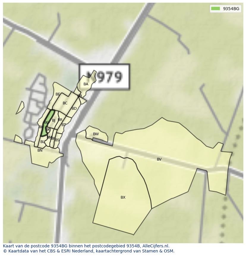 Afbeelding van het postcodegebied 9354 BG op de kaart.