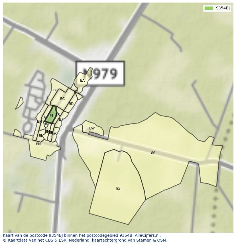 Afbeelding van het postcodegebied 9354 BJ op de kaart.