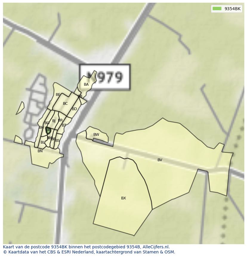 Afbeelding van het postcodegebied 9354 BK op de kaart.
