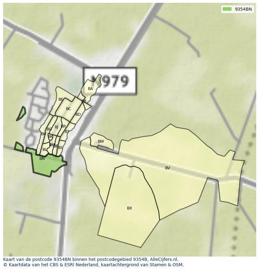 Afbeelding van het postcodegebied 9354 BN op de kaart.