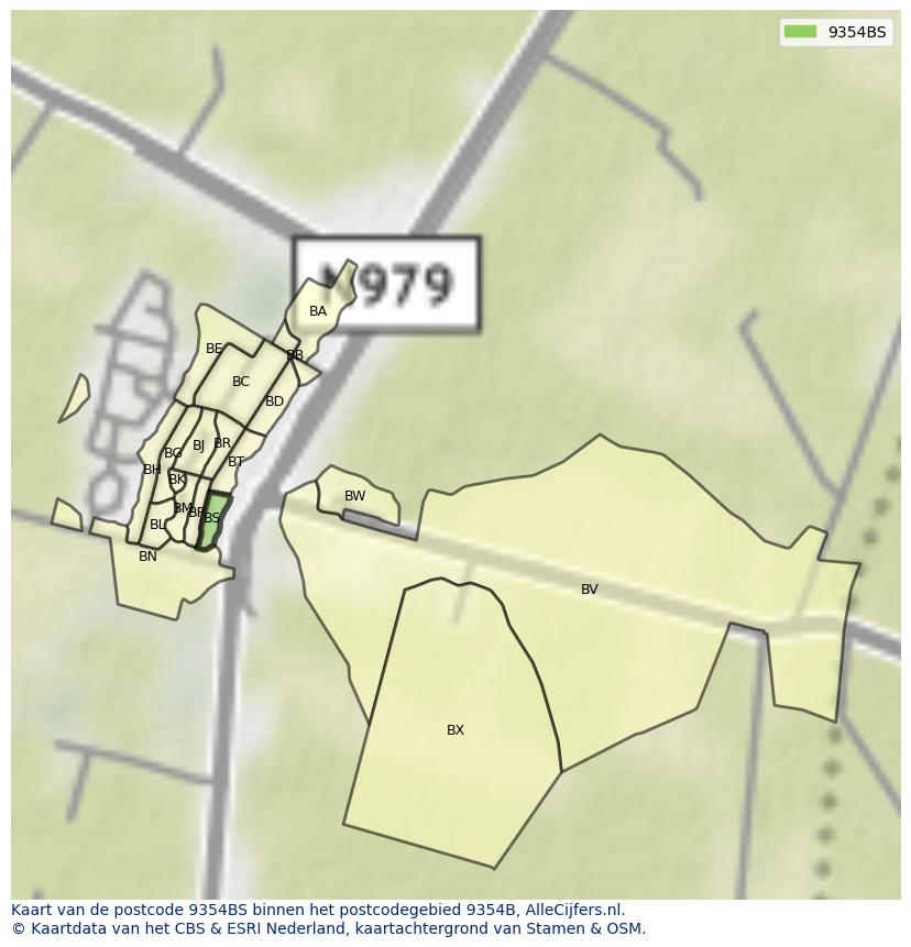 Afbeelding van het postcodegebied 9354 BS op de kaart.