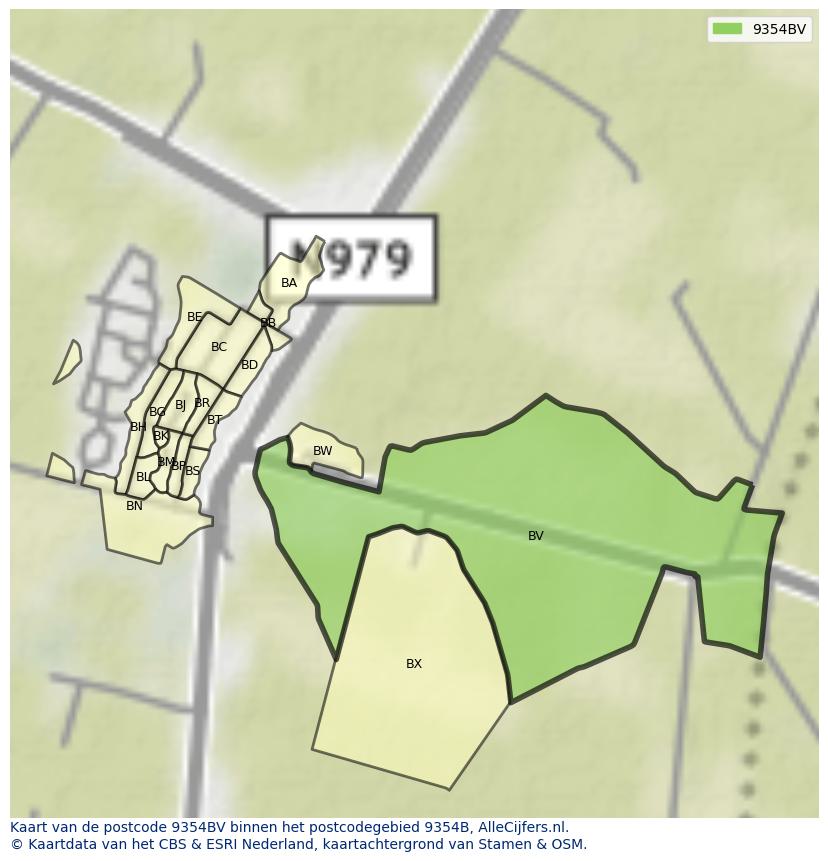 Afbeelding van het postcodegebied 9354 BV op de kaart.