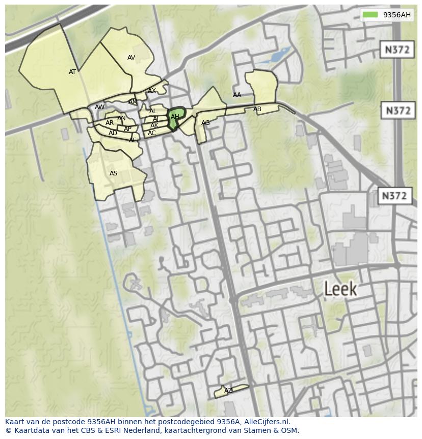 Afbeelding van het postcodegebied 9356 AH op de kaart.