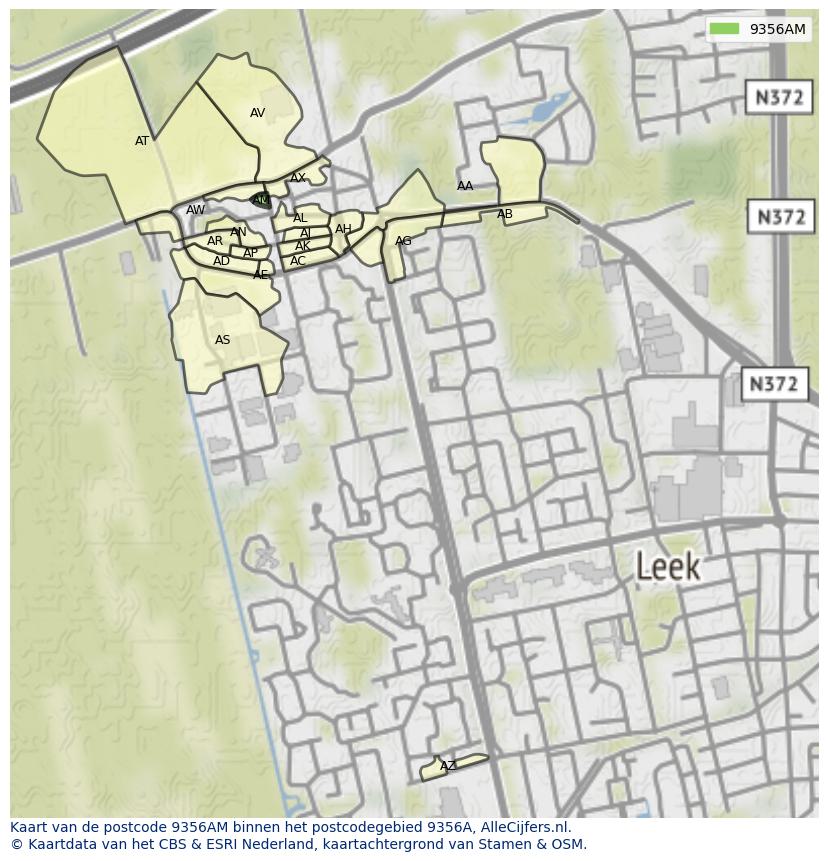 Afbeelding van het postcodegebied 9356 AM op de kaart.