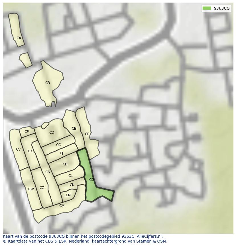 Afbeelding van het postcodegebied 9363 CG op de kaart.