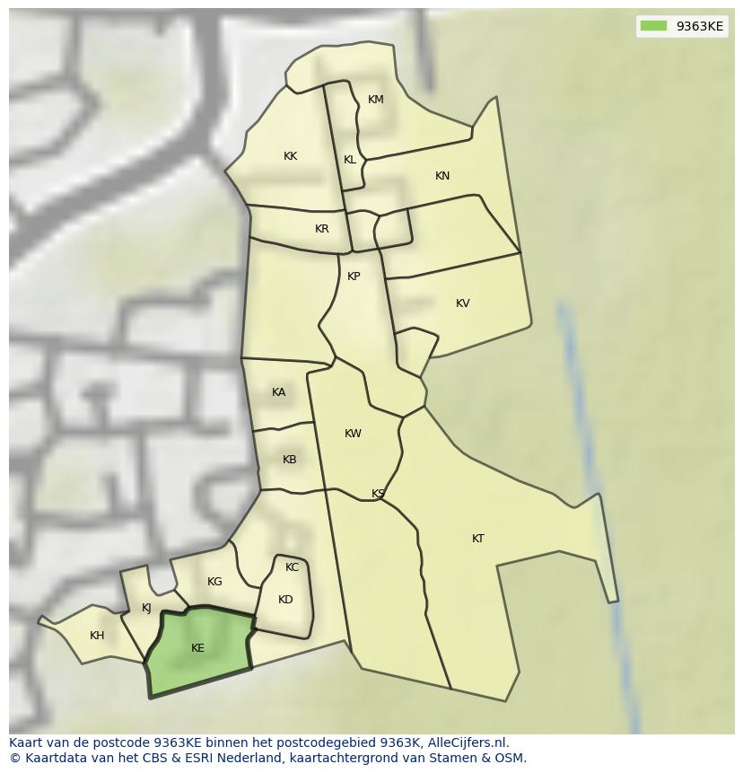 Afbeelding van het postcodegebied 9363 KE op de kaart.