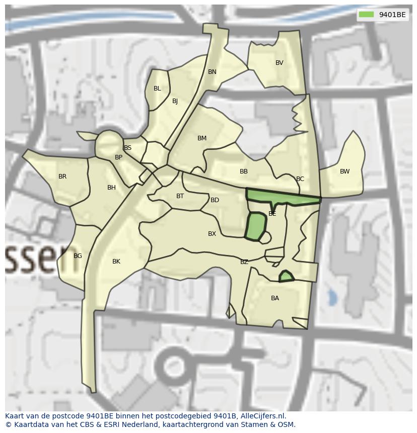Afbeelding van het postcodegebied 9401 BE op de kaart.