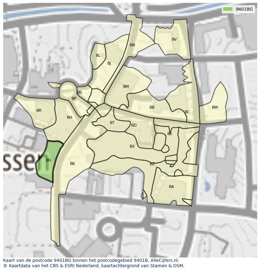 Afbeelding van het postcodegebied 9401 BG op de kaart.