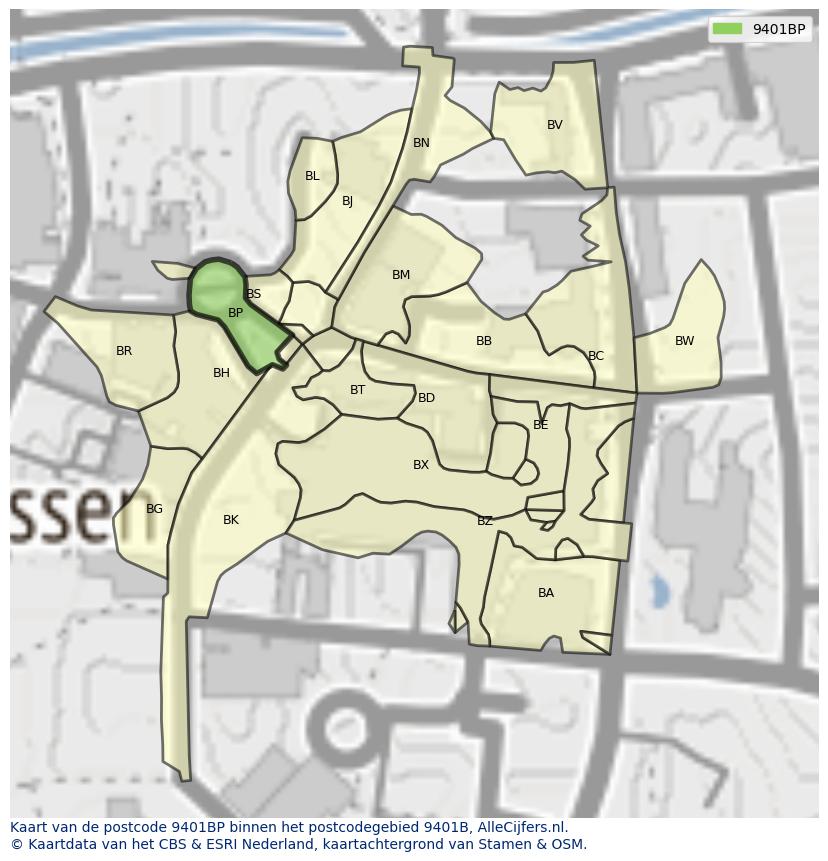 Afbeelding van het postcodegebied 9401 BP op de kaart.