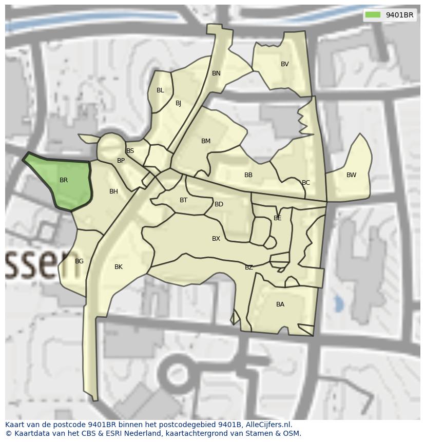 Afbeelding van het postcodegebied 9401 BR op de kaart.