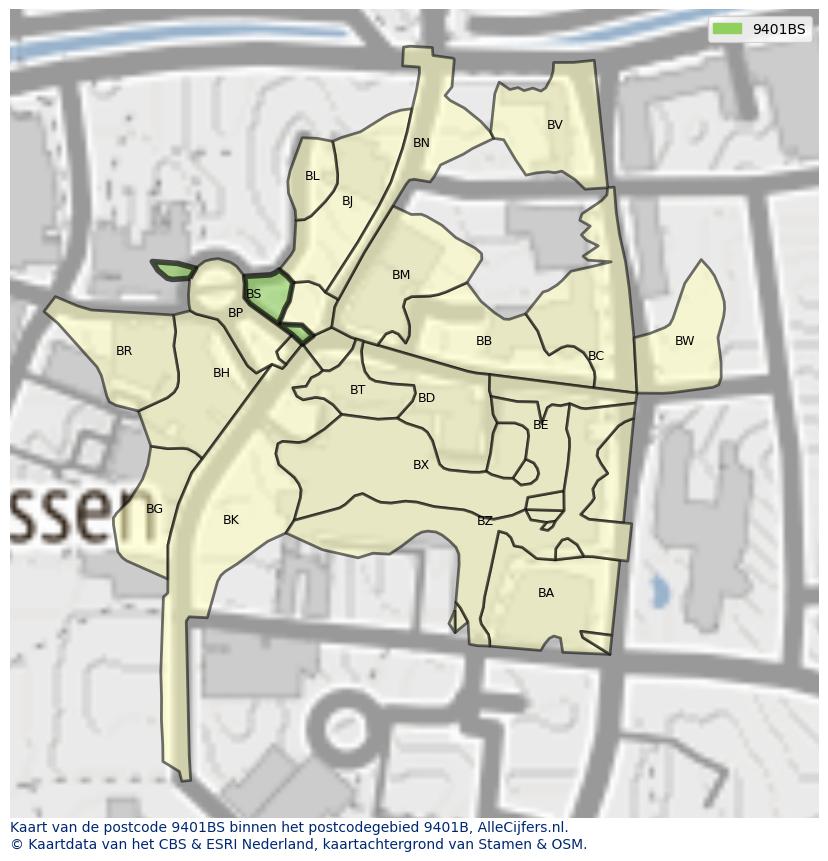 Afbeelding van het postcodegebied 9401 BS op de kaart.