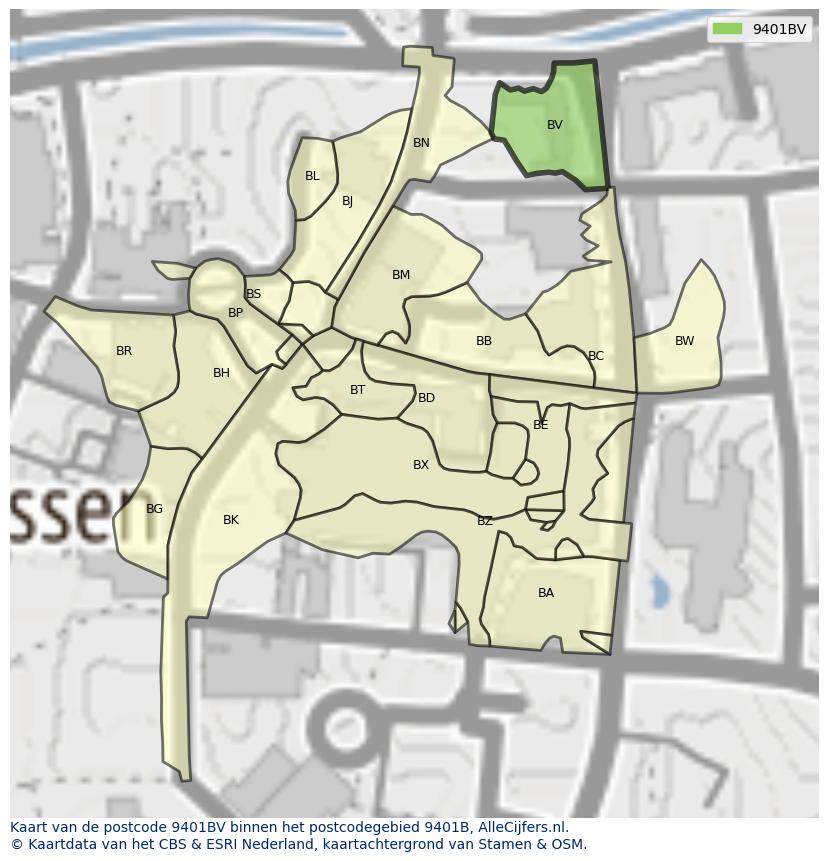 Afbeelding van het postcodegebied 9401 BV op de kaart.