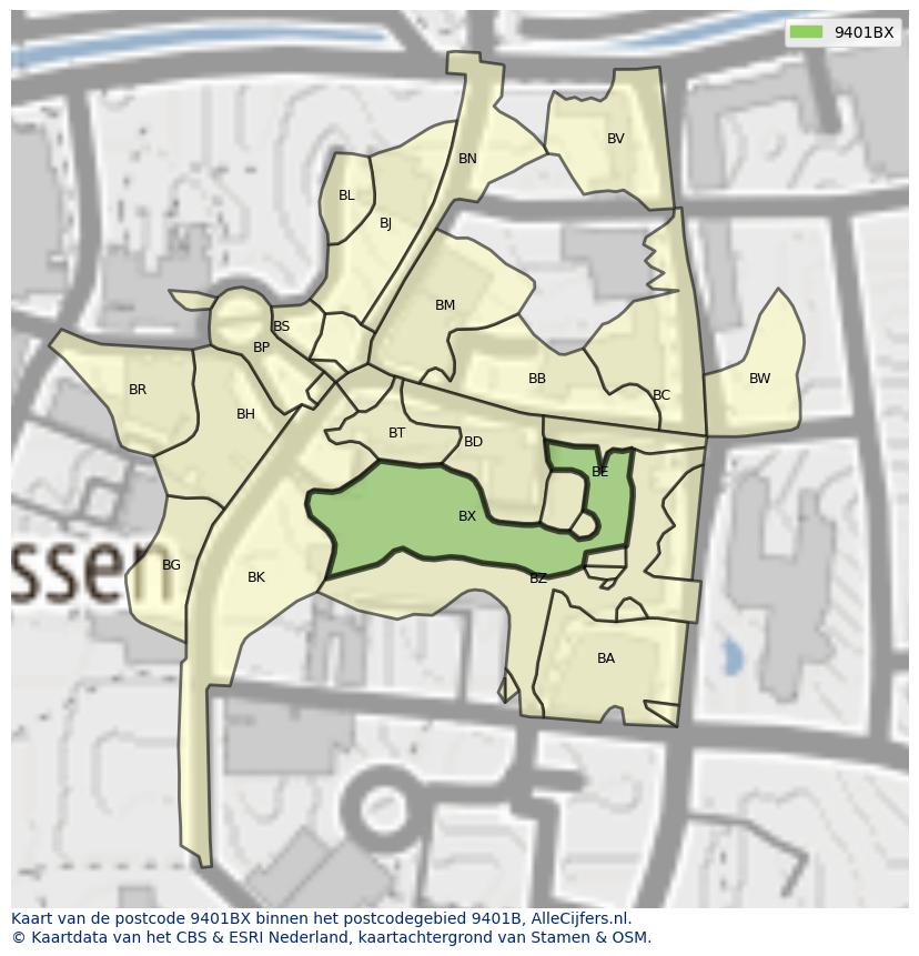 Afbeelding van het postcodegebied 9401 BX op de kaart.