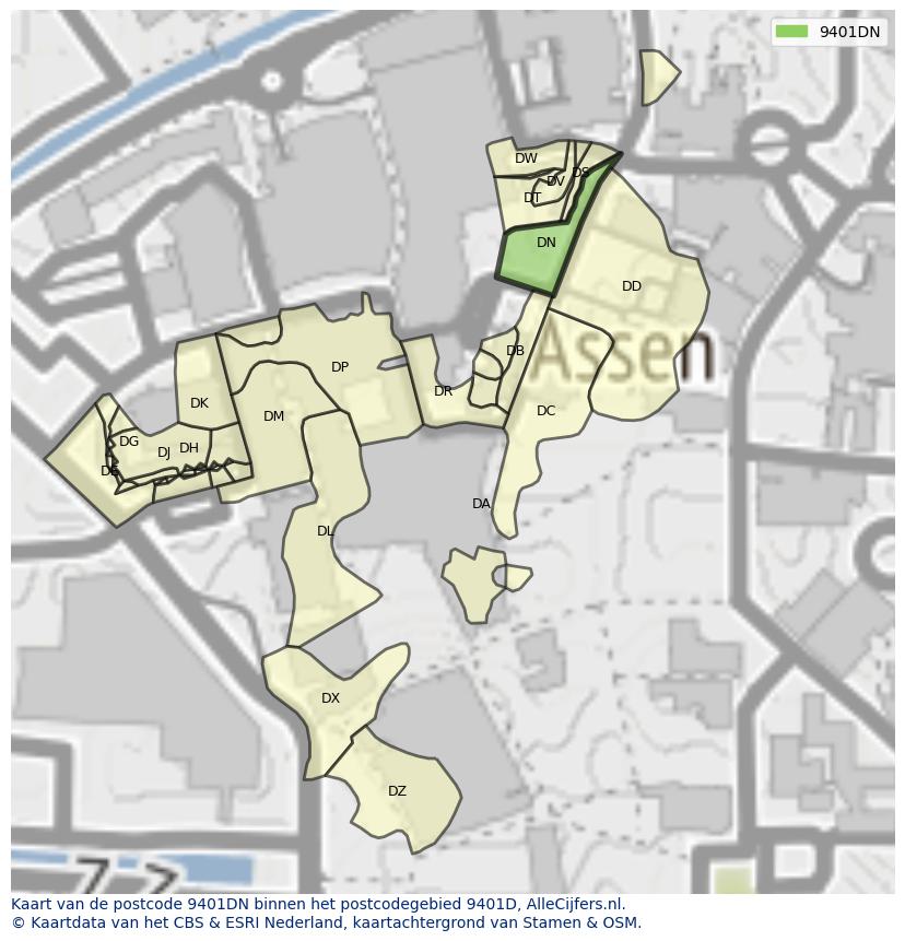 Afbeelding van het postcodegebied 9401 DN op de kaart.
