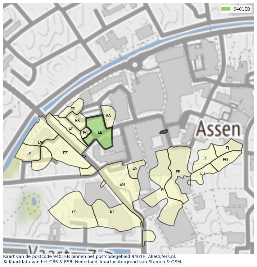 Afbeelding van het postcodegebied 9401 EB op de kaart.