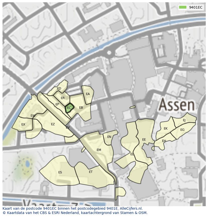 Afbeelding van het postcodegebied 9401 EC op de kaart.