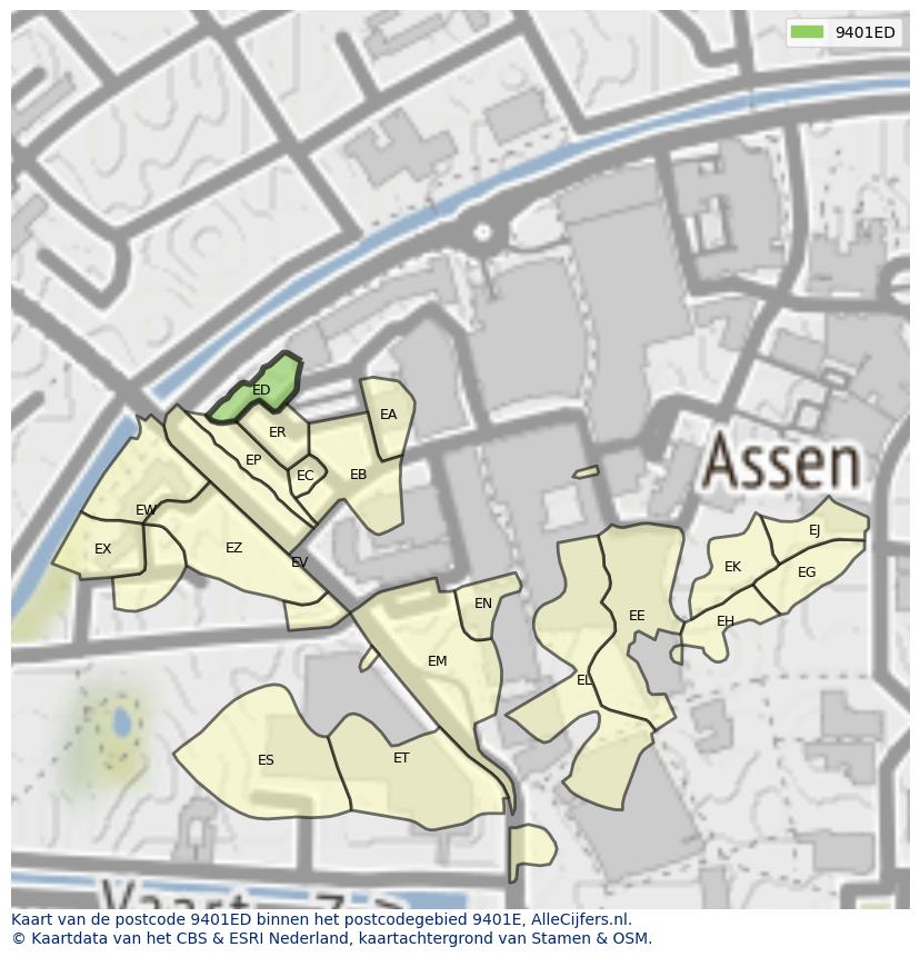 Afbeelding van het postcodegebied 9401 ED op de kaart.