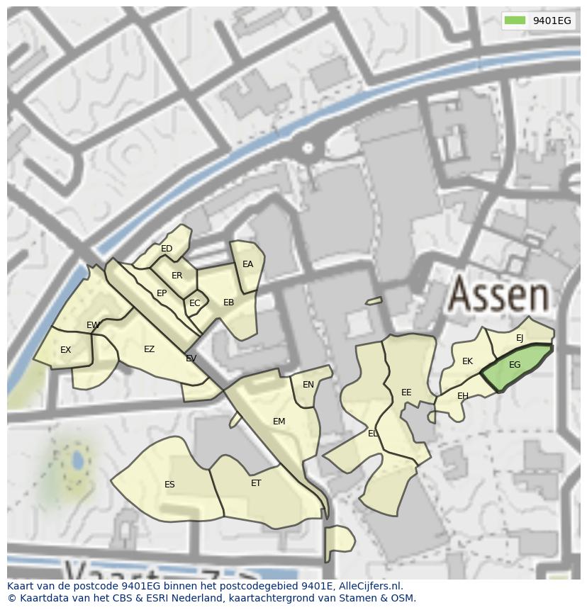 Afbeelding van het postcodegebied 9401 EG op de kaart.