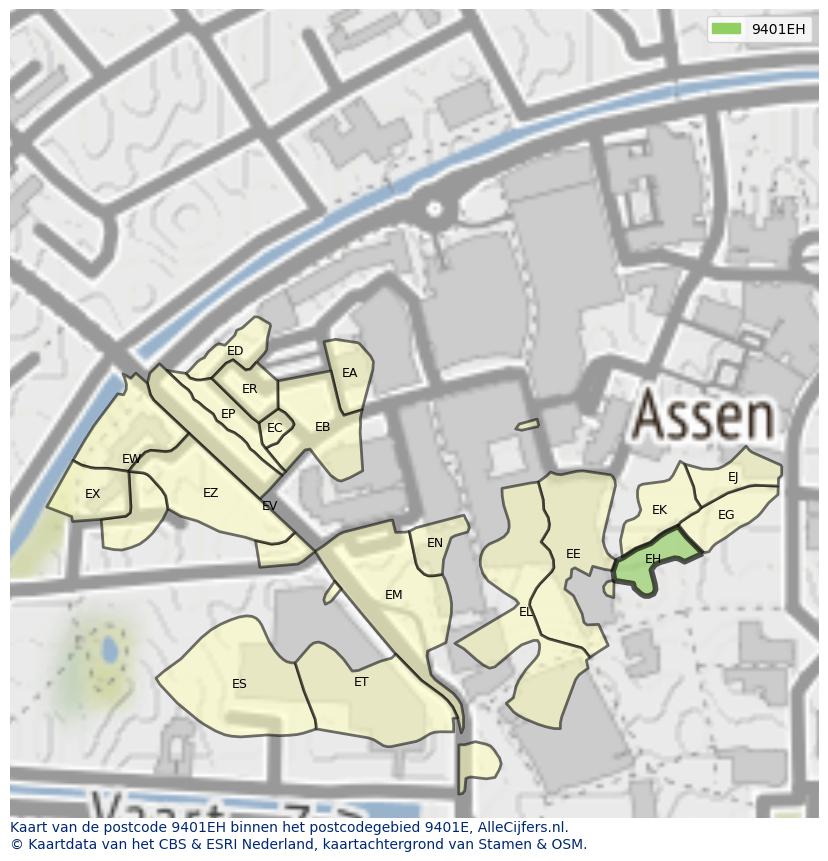Afbeelding van het postcodegebied 9401 EH op de kaart.