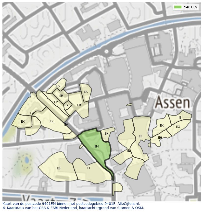Afbeelding van het postcodegebied 9401 EM op de kaart.