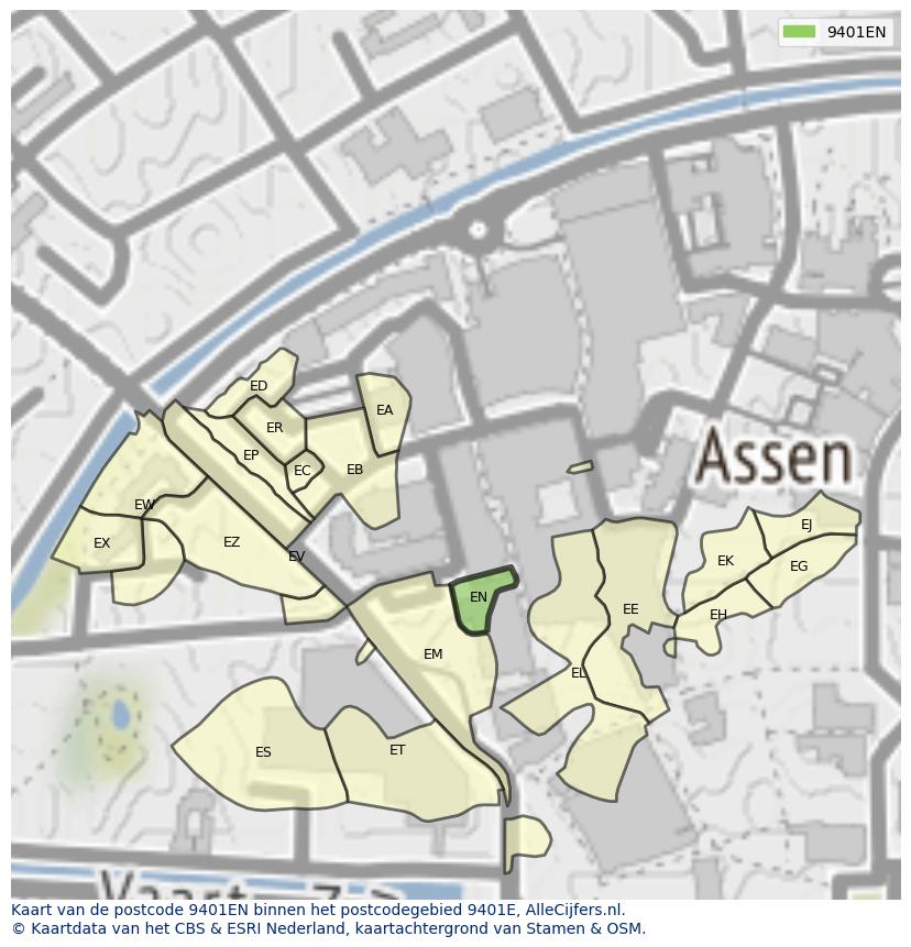 Afbeelding van het postcodegebied 9401 EN op de kaart.