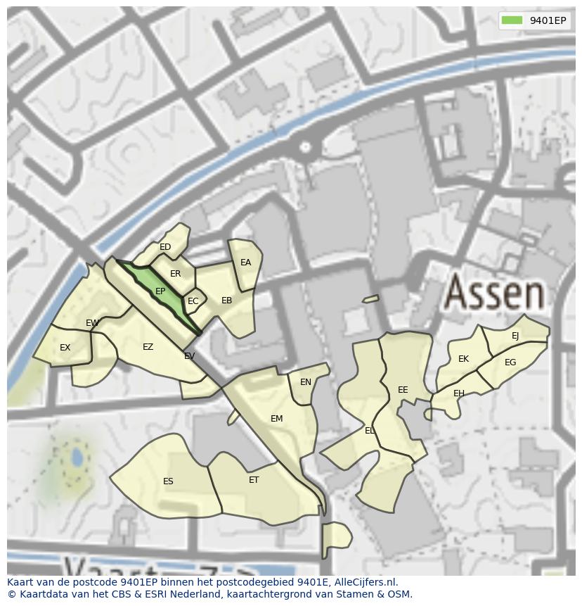 Afbeelding van het postcodegebied 9401 EP op de kaart.