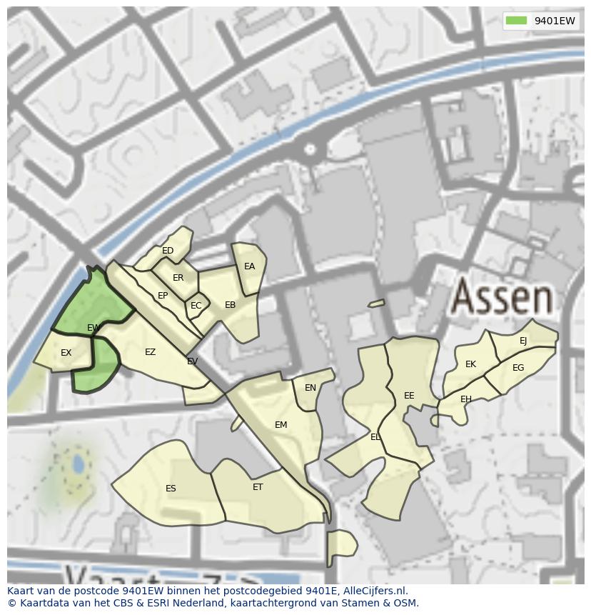 Afbeelding van het postcodegebied 9401 EW op de kaart.