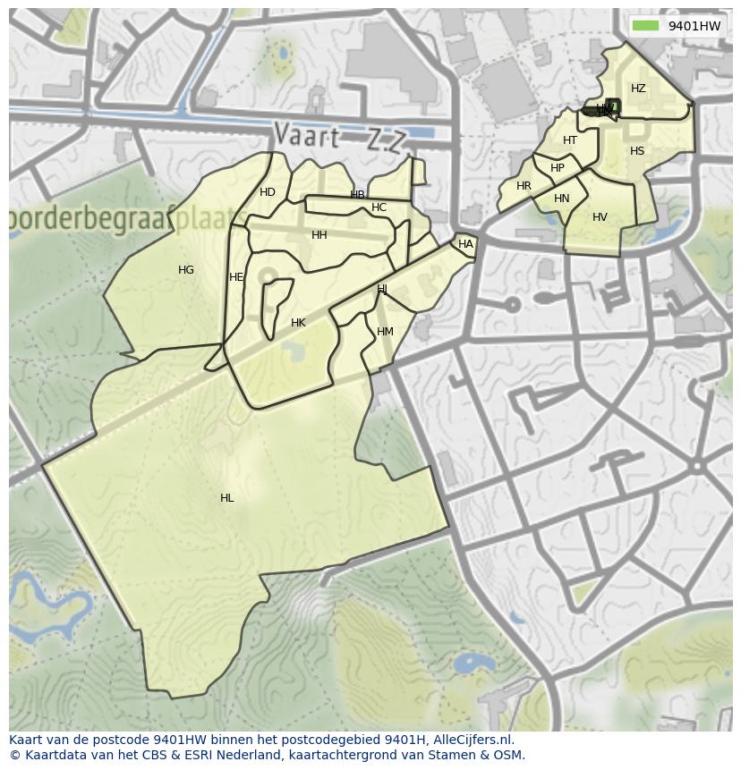 Afbeelding van het postcodegebied 9401 HW op de kaart.