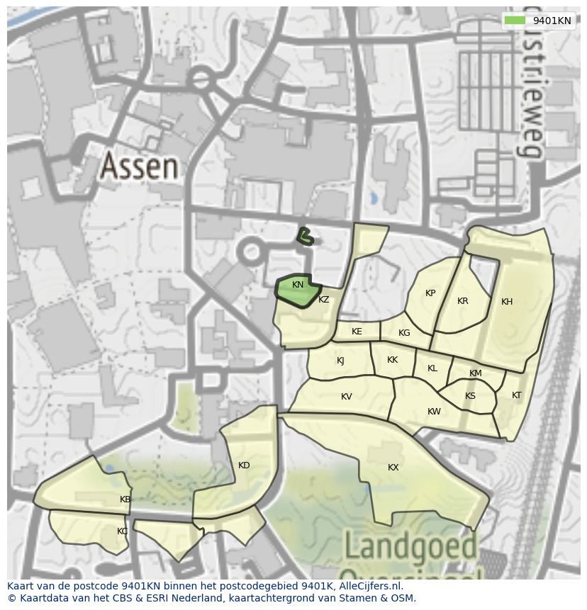 Afbeelding van het postcodegebied 9401 KN op de kaart.