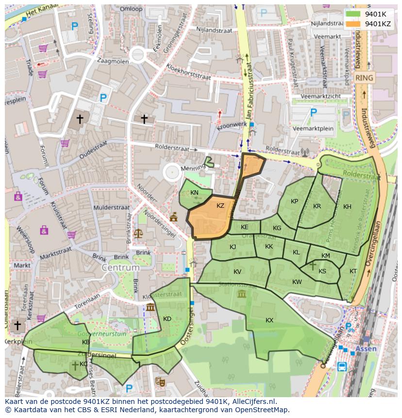 Afbeelding van het postcodegebied 9401 KZ op de kaart.