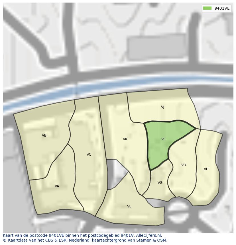 Afbeelding van het postcodegebied 9401 VE op de kaart.