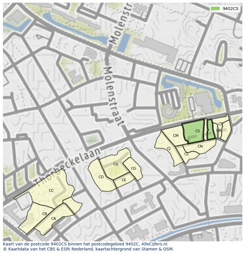 Afbeelding van het postcodegebied 9402 CS op de kaart.