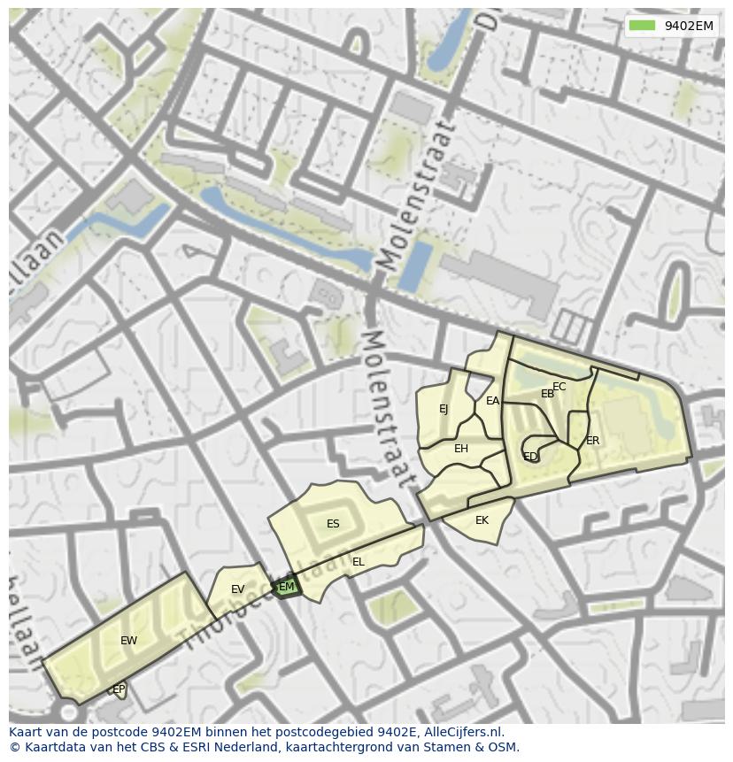 Afbeelding van het postcodegebied 9402 EM op de kaart.