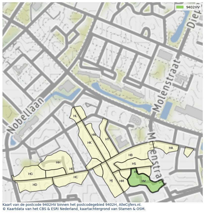 Afbeelding van het postcodegebied 9402 HV op de kaart.