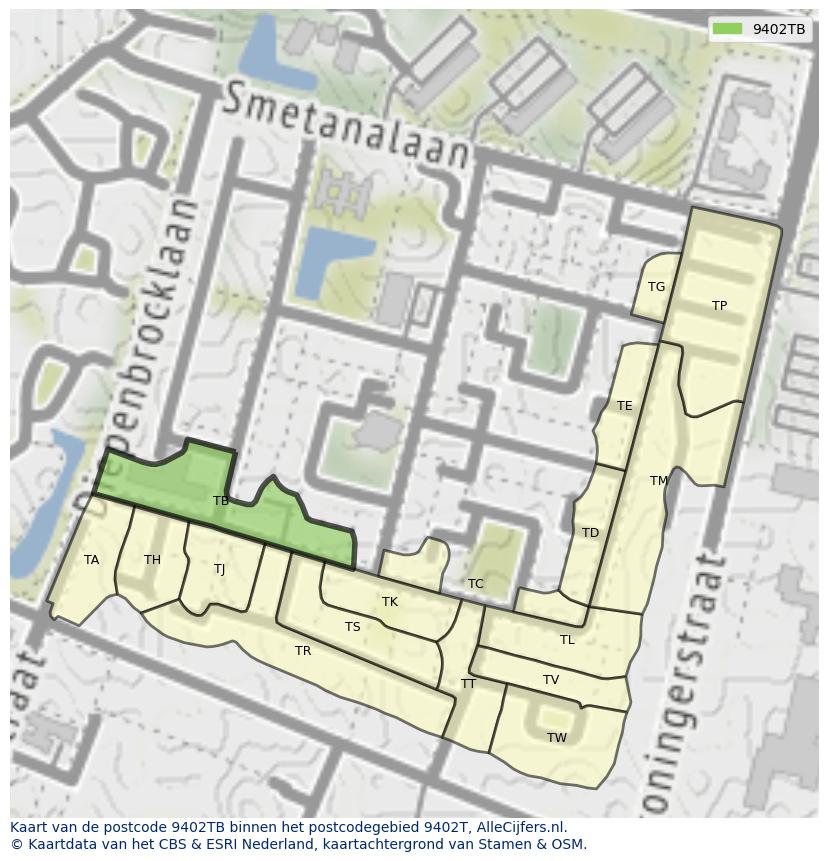 Afbeelding van het postcodegebied 9402 TB op de kaart.