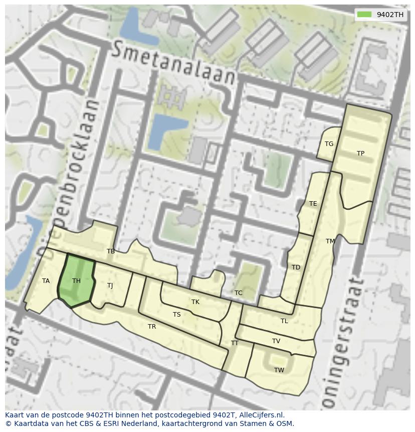 Afbeelding van het postcodegebied 9402 TH op de kaart.